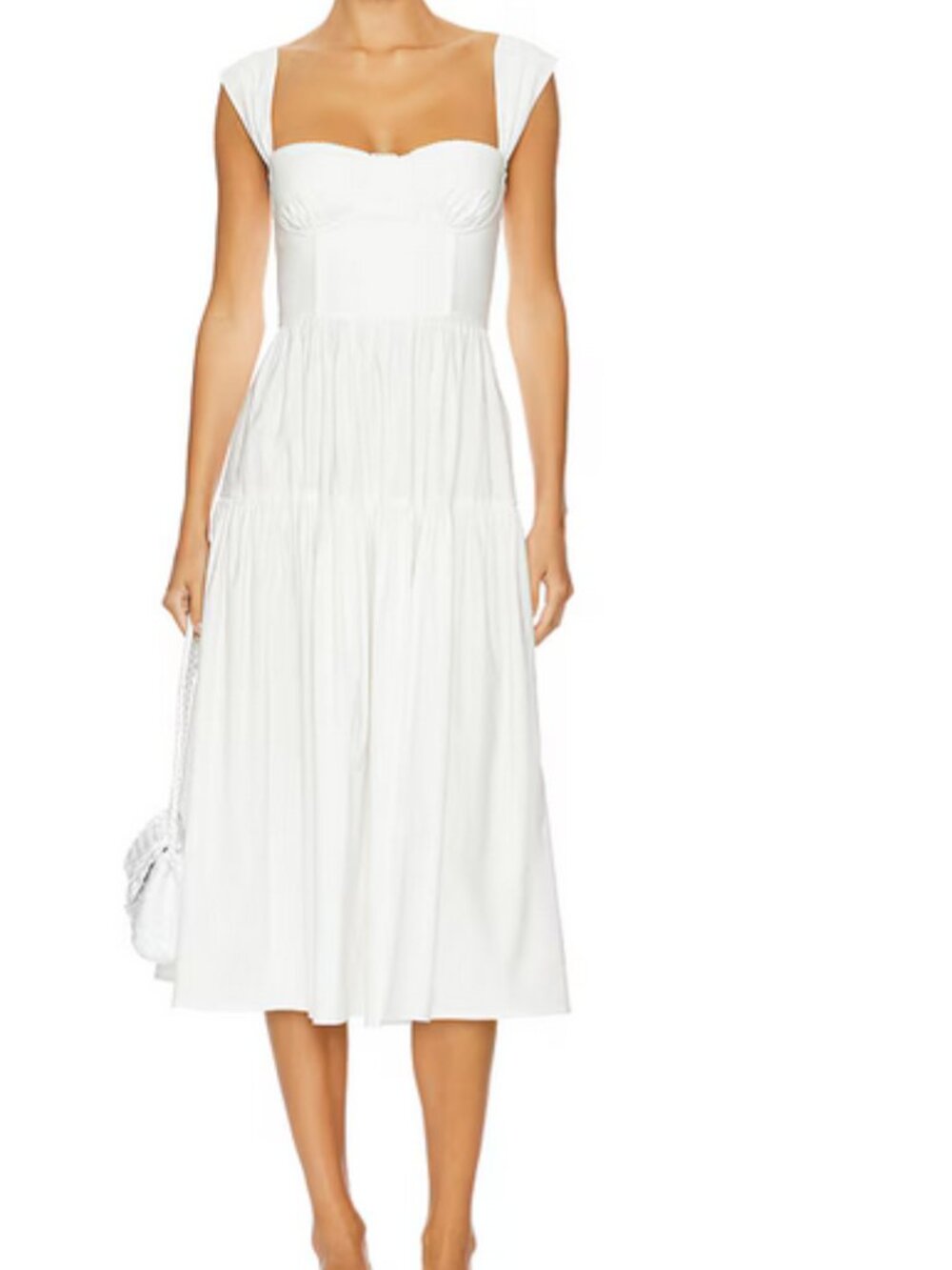 New! WeWoreWhat Corset Linen Blend Midi Dress in White Size 6